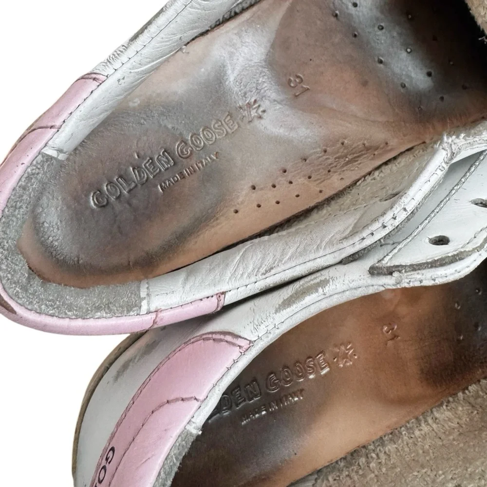 Authentic Golden Goose Superstar Girls White Green‎ Glitter Sneakers Size 13.5